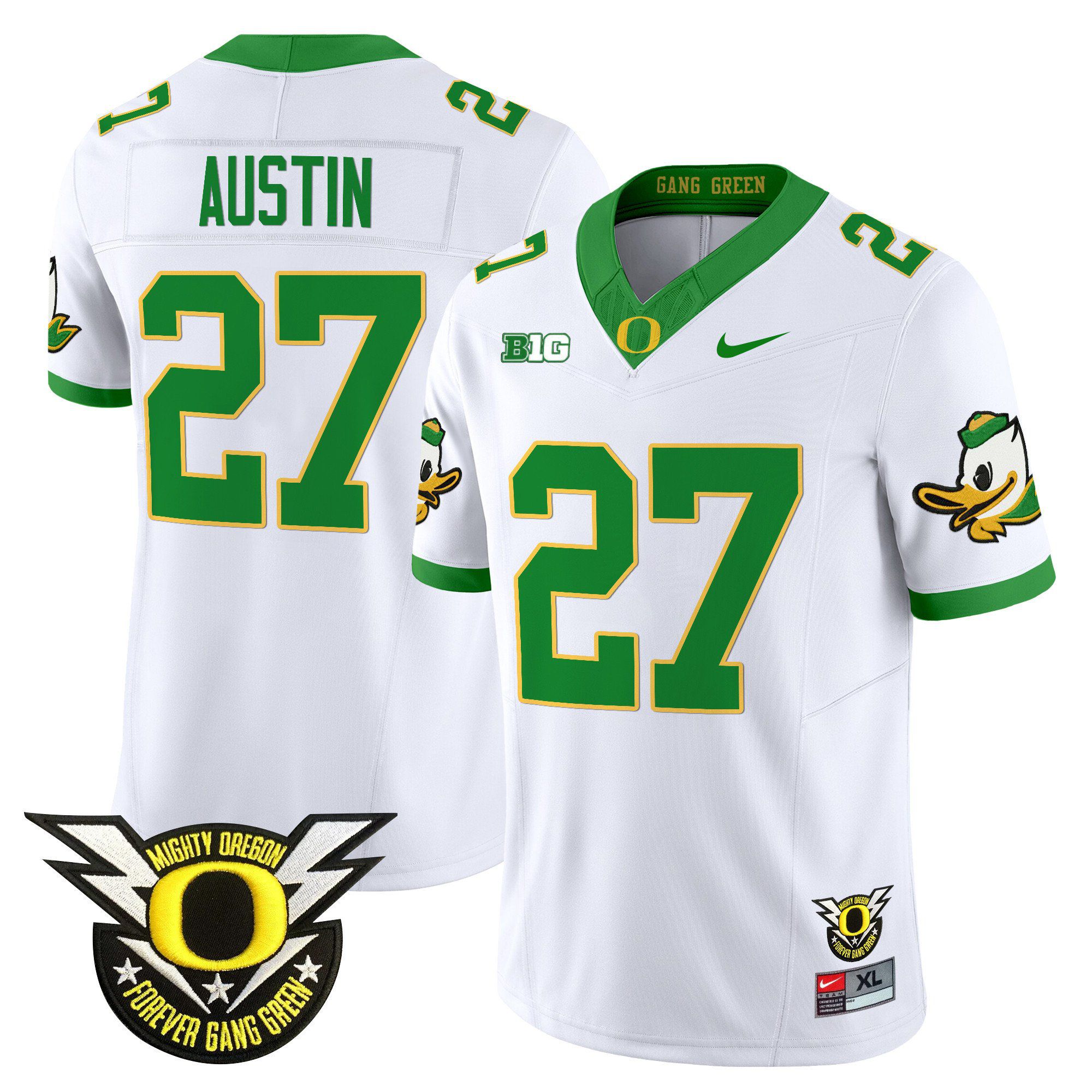 Men Oregon Ducks #27 Austin White 2024 Nike Forever Gang Green & BIG Patch Vapor Limited NCAA Jersey->ncaa teams->NCAA Jersey